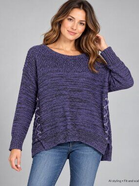 Style & Co Purple Lace Up Knit Sweater Small NWT